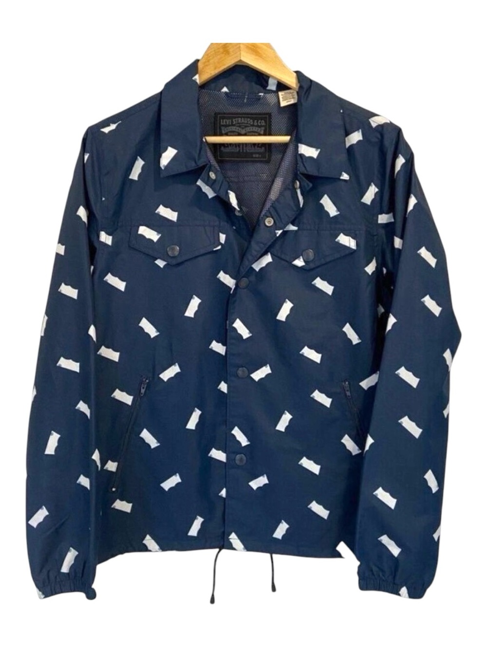 LEVI’S Batwing Logo Print Coach Jacket Men S Navy White Windbreaker Streetwear